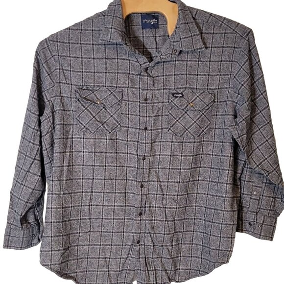 Wrangler Snap Up Flannel Shirt‎ Men's XXL Gray Long Sleeve Plaid - Picture 2 of 5